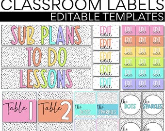 Classroom Labels | Editable | Spotty Rainbow | Classroom Management