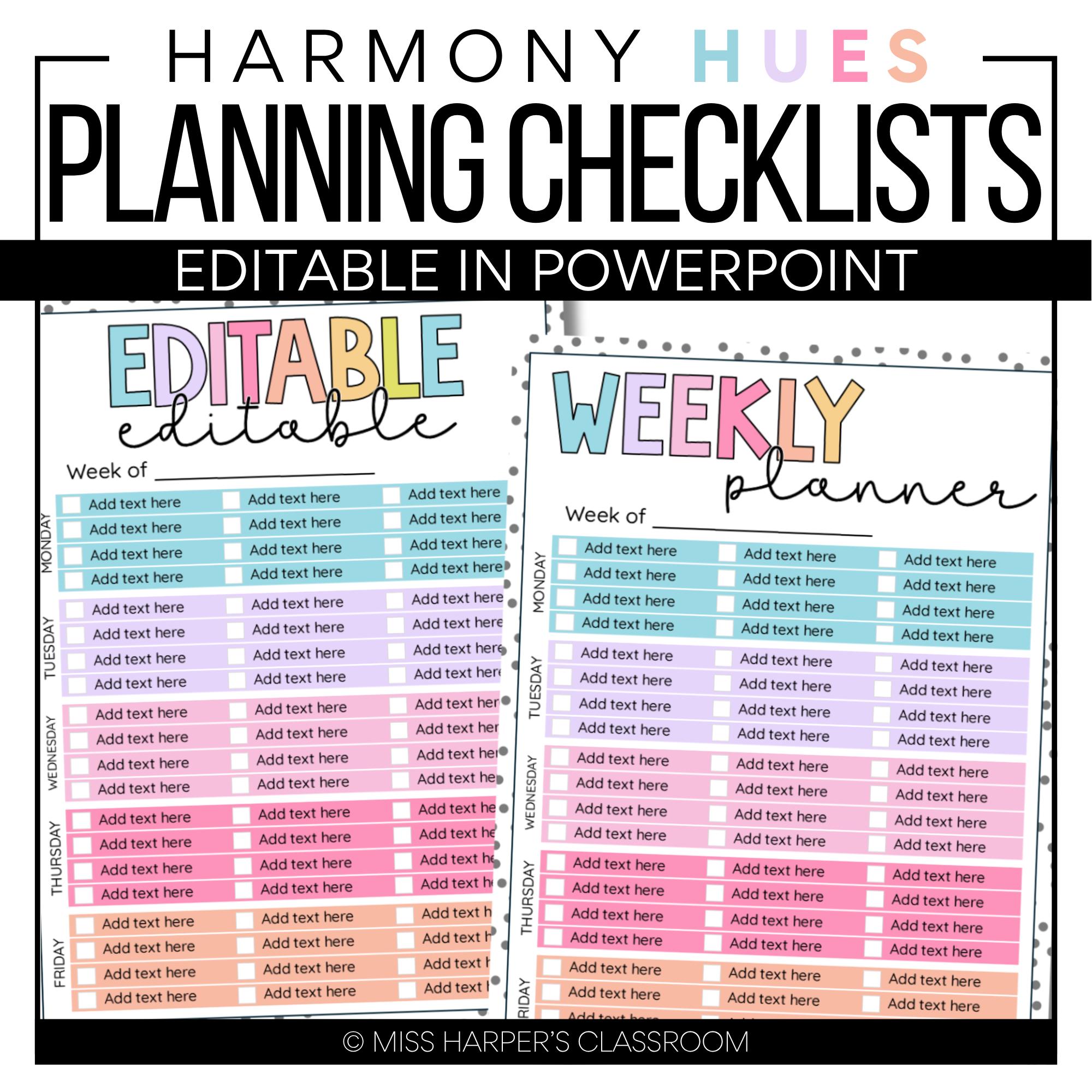 Classroom Weekly Checklist Template | Harmony Hues Pastel Classroom ...