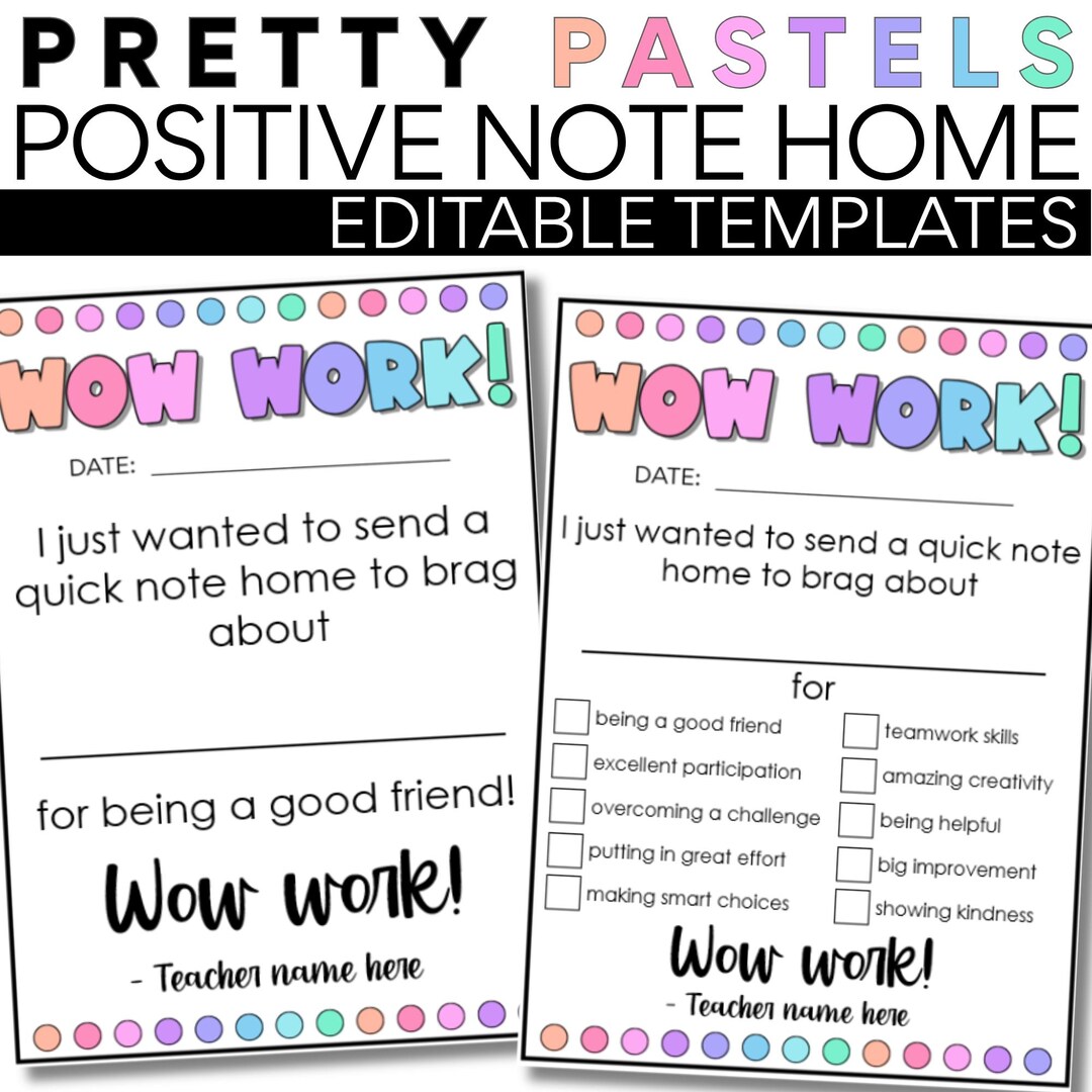 Wow Work Positive Notes Home Digital Resource | Parent Communication - Etsy