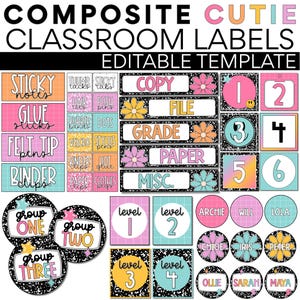 Classroom Labels | Editable | Composition Notebook Classroom Theme | Book Bin Labels | Name Tags | Classroom Management