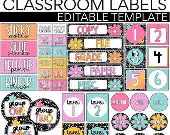 Etiketten fürs Klassenzimmer | Bearbeitbar | Komposition Notizbuch Klassenzimmer Thema | Bücherkorb Etiketten | Namensschilder | Klassenzimmer-Planung