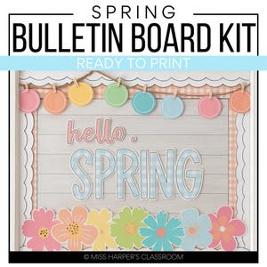 Prikbord lente | Trendy lenteklasdecoratie | Prikbord april of mei | Pastel bloemmotief