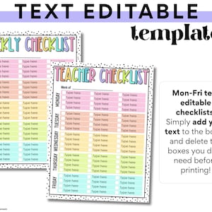 Classroom Weekly Checklist Template | Spotty Rainbow | Editable ...