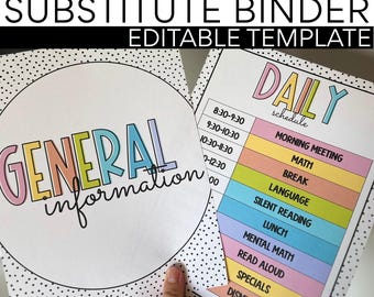 Substitute Binder Template | Spotty Rainbow | Editable | Classroom Management | To-Do List | Task Chart | Supply Binder | Digital Resource