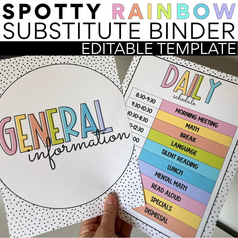 Ersatz Binder Vorlage | Feckiger Regenbogen | Bearbeitbar | Klassenzimmer-Planung | To-Do Liste | Aufgabentabelle | Angebotsmappe | Digitale Ressource Bild 1