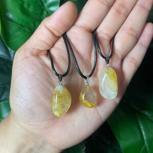 Golden Healer Stone Pendant Necklace, Genuine Crystal Pendant, Polished Crystal Necklace, Stone Pendant, 20 Inch Black Cord Stone Necklace