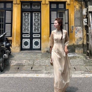 Pre-made Ao Dai Viet Nam - Traditional costumes of Vietnamese women - Mẫu Áo Dài Siêu Hot "Cúc chi"   - Ao dai Luxury