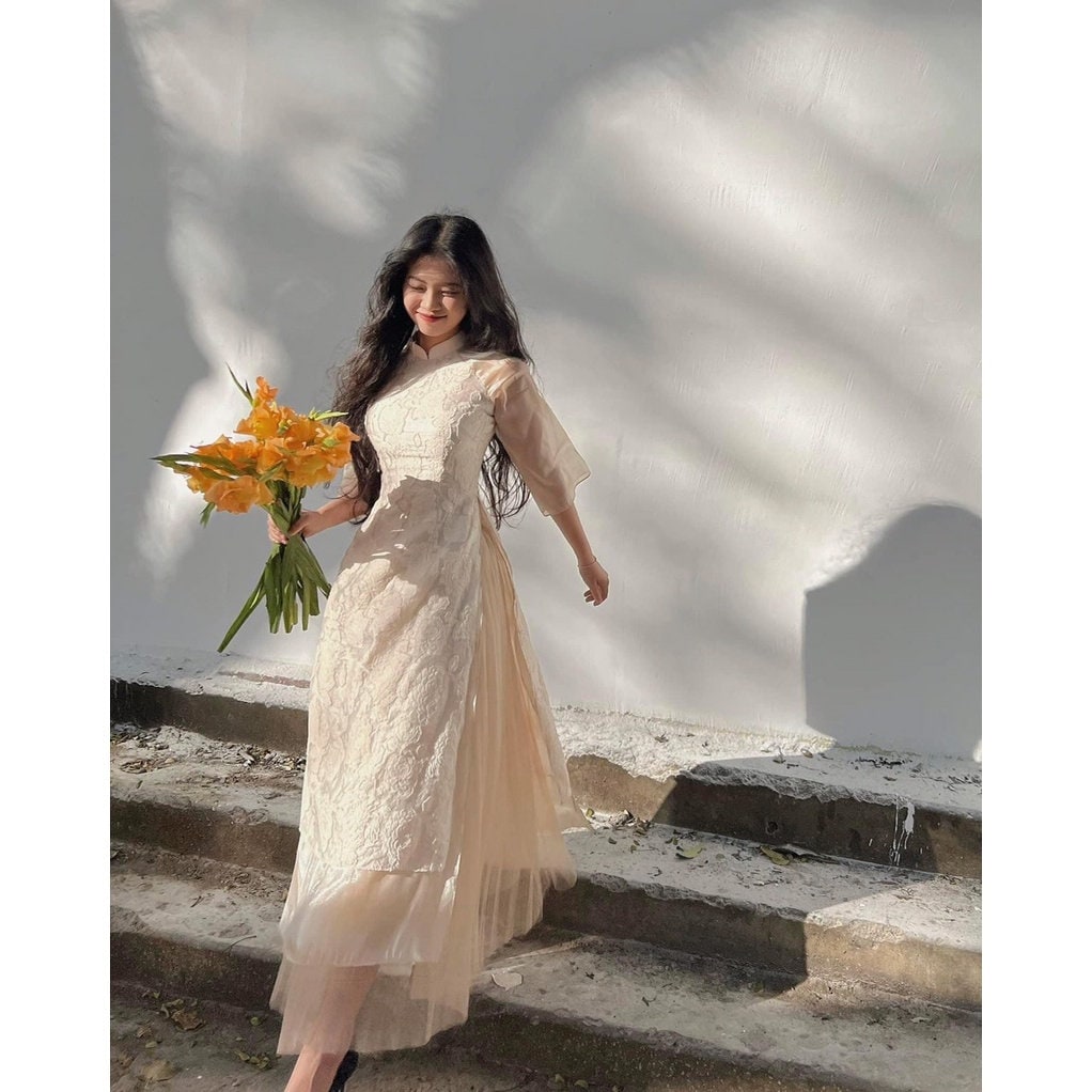 Pre-made Ao Dai Viet Nam - Traditional costumes of Vietnamese women - Áo Dài Cách Tân Mẫu Tam Hoa - Ao dai Luxury