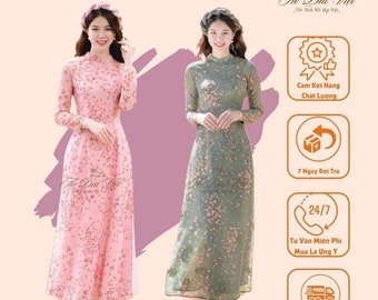 Pre-made Ao Dai Viet Nam - Traditional costumes of Vietnamese women - Ao Dai Hoa Nhi Mau Hong Xanh  - Ao dai Tet Pink Green