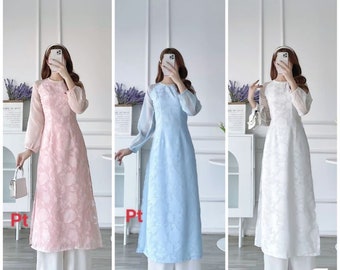 Pre-made Ao Dai Viet Nam - Traditional costumes of Vietnamese women - Áo dài cách tân ren hoa 4 tà nữ đẹp hàng thiết kế cao cấp