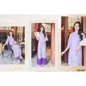 Pre-made Ao Dai Viet Nam - Modern Ao Dai - Áo dài dáng suông, chát tơ crep thêu, đính kết thủ công - AD109