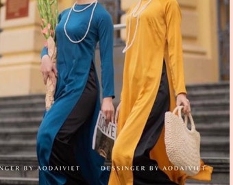 Pre-made Ao Dai Viet Nam - Traditional costumes of Vietnamese women - Áo Dài Xưa Dáng Xuông Đủ Màu Chất Lụa Cao Cấp - Ao dai Luxury