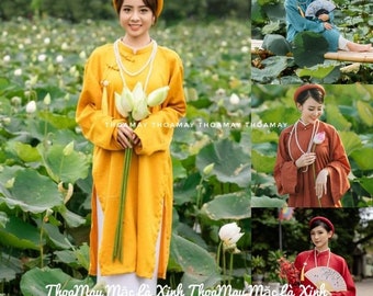 Pre-made Ao Dai Viet Nam - Women&#39;s five-piece - Áo tấc nữ ngũ thân,cổ phục chất liệu lụa tây thi cp1 - Ao dai Luxury