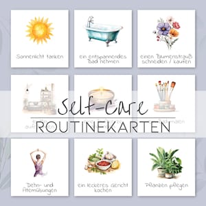 Selbstliebe Karten, Self Care Routinekarten Erwachsene, Tagesplan zum Ausdrucken, PDF A3, Digital Bildkarten, Affirmation, Depression, ADHS