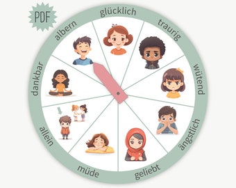 Feeling Wheel Children, Emotion Clock, Kindergarten School Feeling Wheel, Learning Poster, PDF A3 Digital Download, Learning Feelings Montessori, Feeling Wheel
