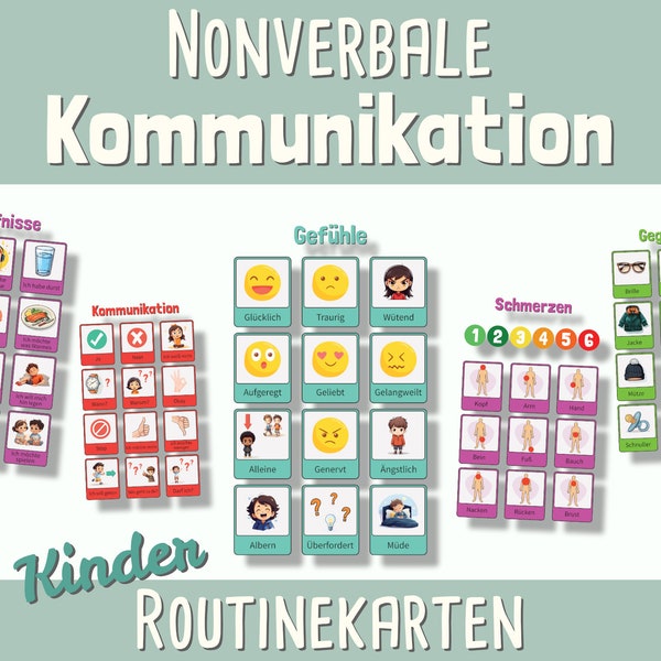 Nonverbal Kommunikation Routinekarten Kinder, Gefühlskarten, Kindergarten, PDF A4 A3, Digital Autismus sensorisch Bildkarten, Gefühle lernen