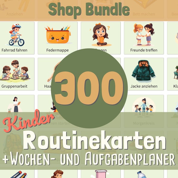 300 cartes de routine plan hebdomadaire pour les enfants, planificateur hebdomadaire gratuit et routine quotidienne à imprimer, PDF A4 + A3, cartes illustrées numériques sur l'autisme, Montessori