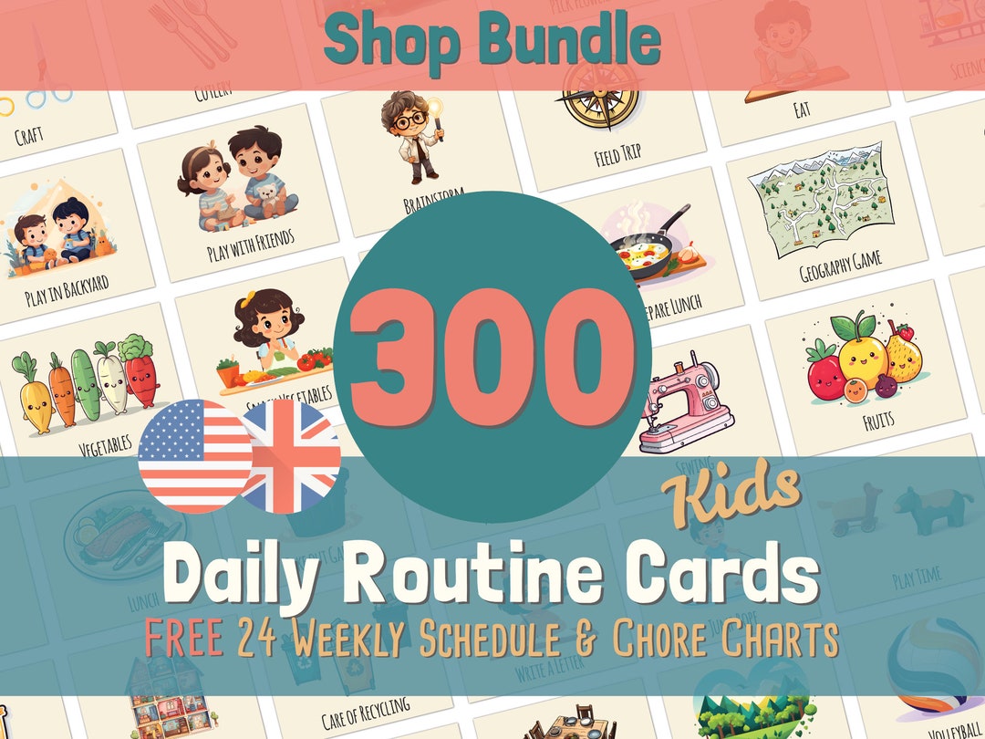 300 Kids Daily Routine Cards + FREE Daily Visual Schedule, Chore Chart ...