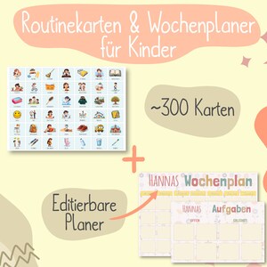 Karty rutynowe Tygodniowy plan dla dzieci, plan tygodniowy i codzienna rutyna do druku, PDF A4 + A3, cyfrowe karty obrazkowe autyzmu, Montessori, gospodarstwo domowe