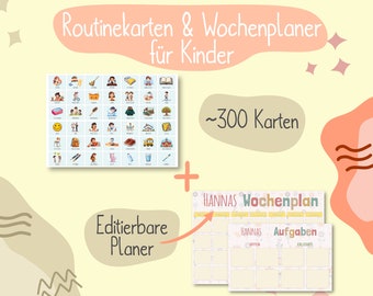 Routine cards weekly plan children, weekly planner & daily routine to print, PDF A4 + A3, digital autism picture cards, Montessori, household