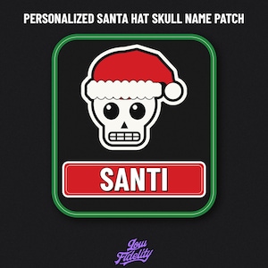 Custom Name Patch Santa Hat Skull, Iron On Embroidered Christmas Patch, Personalized Jacket Patch, Sew On Edgy Holiday Gift