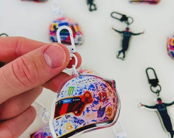 Lando Hungary F1 Helmet Keychain, Epoxy Resin Mini Pendant, Motorsport Gift
