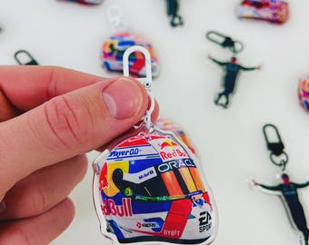 Max F1 Helmet Keychain, Epoxy Resin Mini Pendant, Motorsport Gift