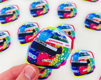 Lewis Hamilton Japan 2022 rainbow gloss holographic mini helmet Formula One sticker Cute sticker for notebooks, water bottles, laptops -  F1