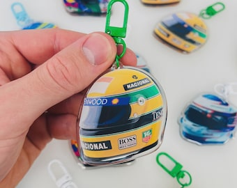 Senna F1 Helmet Keychain, Epoxy Resin Mini Pendant, Motorsport Gift