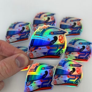 Nico Hulkenberg Haas holographic mini helmet Formula One sticker Cute sticker for notebooks, water bottles, laptops -  F1