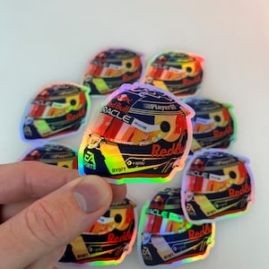 Max Verstappen world champion 2023 holographic mini helmet Formula One sticker Cute sticker for notebooks, water bottles, laptops -  F1