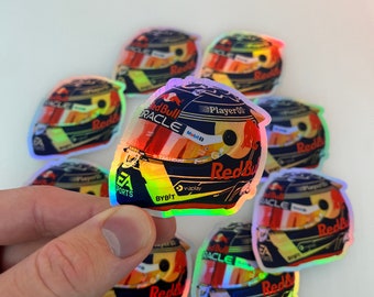 Max Verstappen world champion 2023 holographic mini helmet Formula One sticker Cute sticker for notebooks, water bottles, laptops -  F1