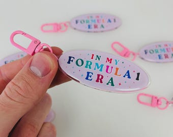 In my F1 Era Pink Keychain, Epoxy Resin Mini Pendant, Motorsport Gift