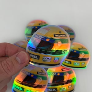 Ayrton Senna holographic mini helmet Formula One sticker Cute sticker for notebooks, water bottles, laptops -  F1
