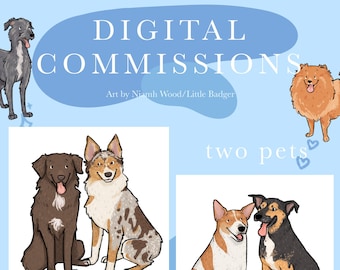 2 Pets- Stylised Digital Pet Portrait | Pet Commission | Personalised Digital Pet Portrait | Digital Pet Drawing