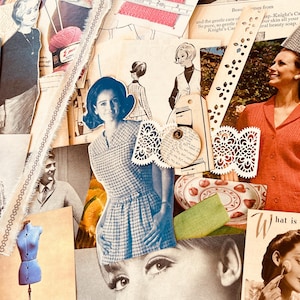 30+ Piece Vintage Fashion, Needlecraft & Homemaker Ephemera Bundle. Authentic Vintage, Handmade And Die Cut items. Sewing Journal Supplies.