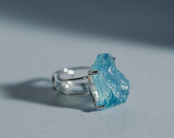 Aquamarine Ring, Raw Mineral Rings, Natural Stone Jewelry