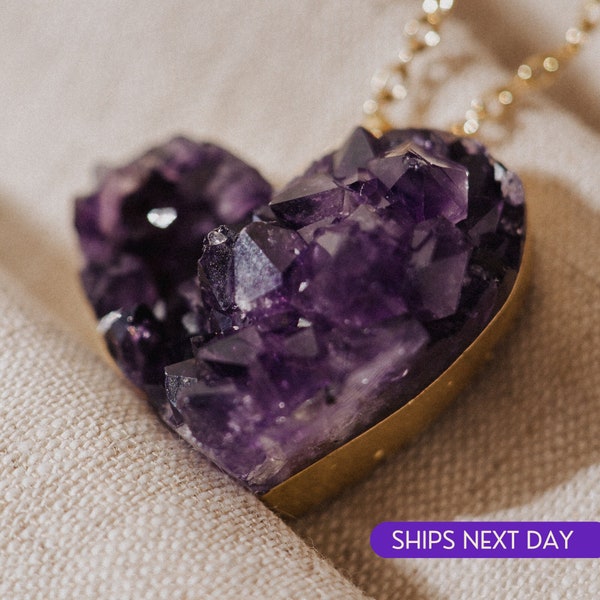 Amethyst Necklace, Gold Plated Jewel, Birthstone Heart