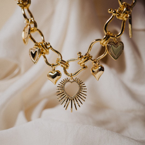 Goldkette, Herzanhänger, Statement-Halskette, handgemachtes Geschenk, Jubiläumsgeschenk