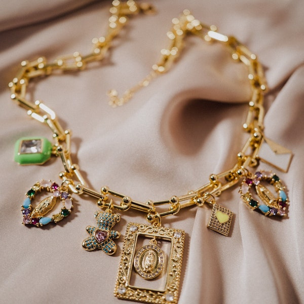 Charms-Halskette, Goldkette, personalisierte Geschenke, handgefertigter Schmuck