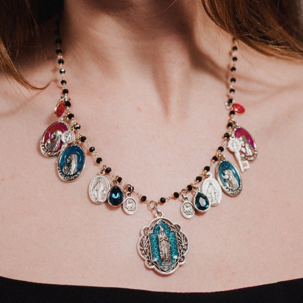 Collier Vierge de Lourdes, Bijoux catholiques, Médailles miraculeuses, Bijoux faits à la main