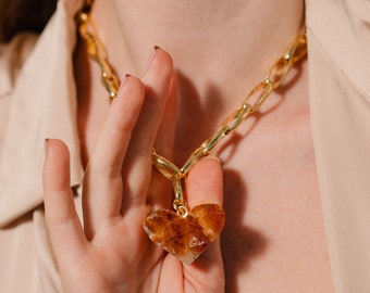 Cœur de citrine, collier en or, meilleur cadeau pour elle