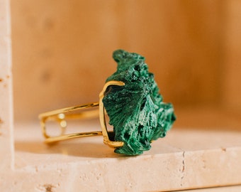 Anello di malachite grezza, anello verde, gioielli con pietre preziose