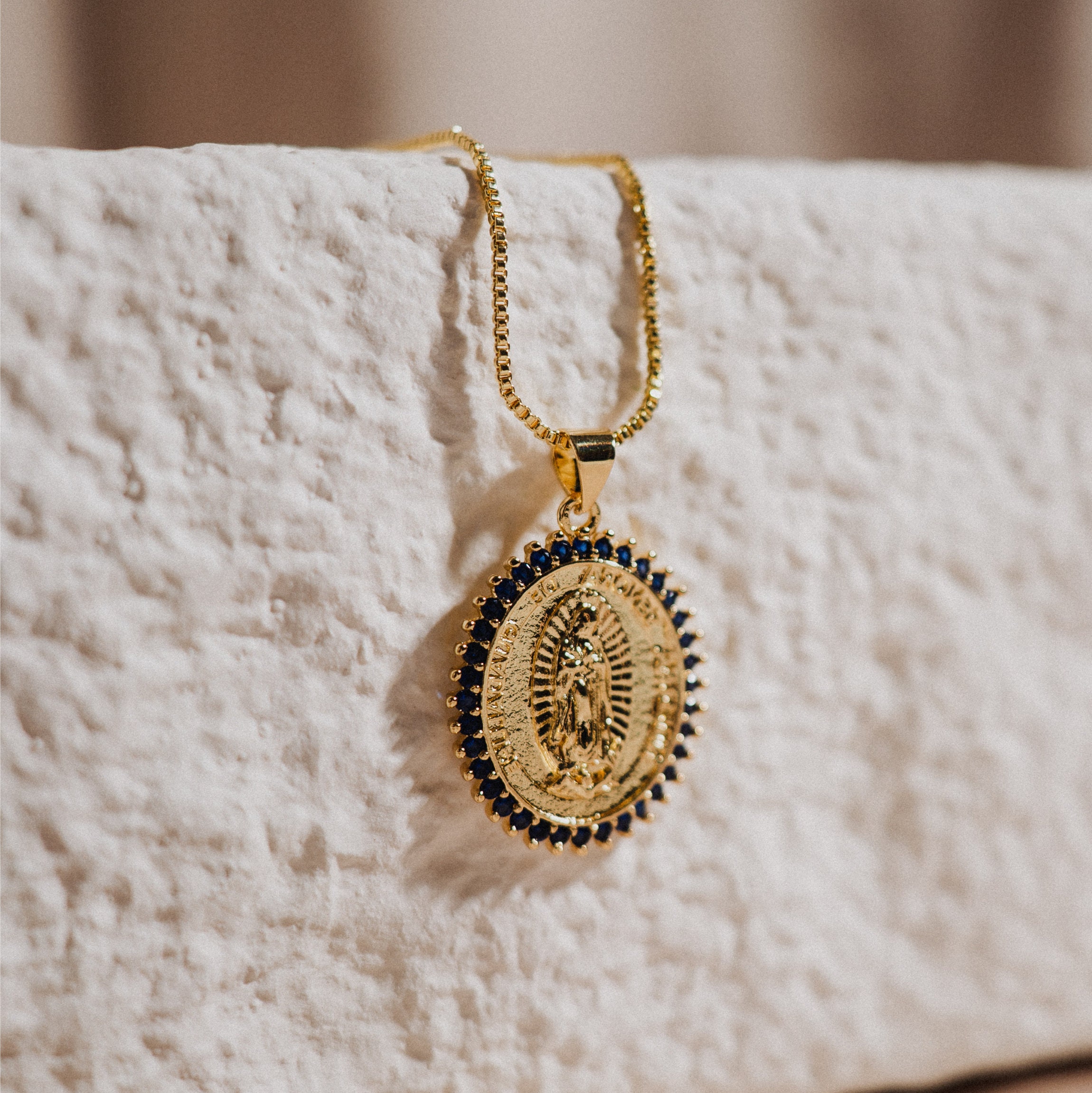 Virgin Mary Oval Necklace 18k Gold Plated Necklace Protection