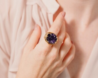 Amethyst Ring, Gold Gemstone Ring, Birthstone Gift