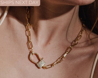 Collier de chaîne en couches | Bijoux plaqués or 18 carats | Grosse chaîne en or