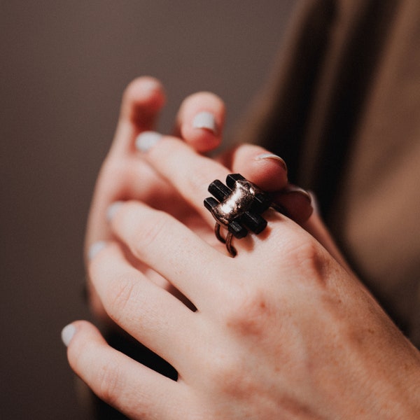 Protection Ring, Black Tourmaline, Adjustable Ring, Natural Stone Ring