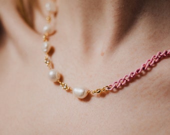 Parelchoker, roze kralenketting, romantische ketting, cadeau voor haar