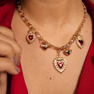 Collier pendentif coeur rouge, bijoux plaqués or 18 carats, cadeau pour elle image 3