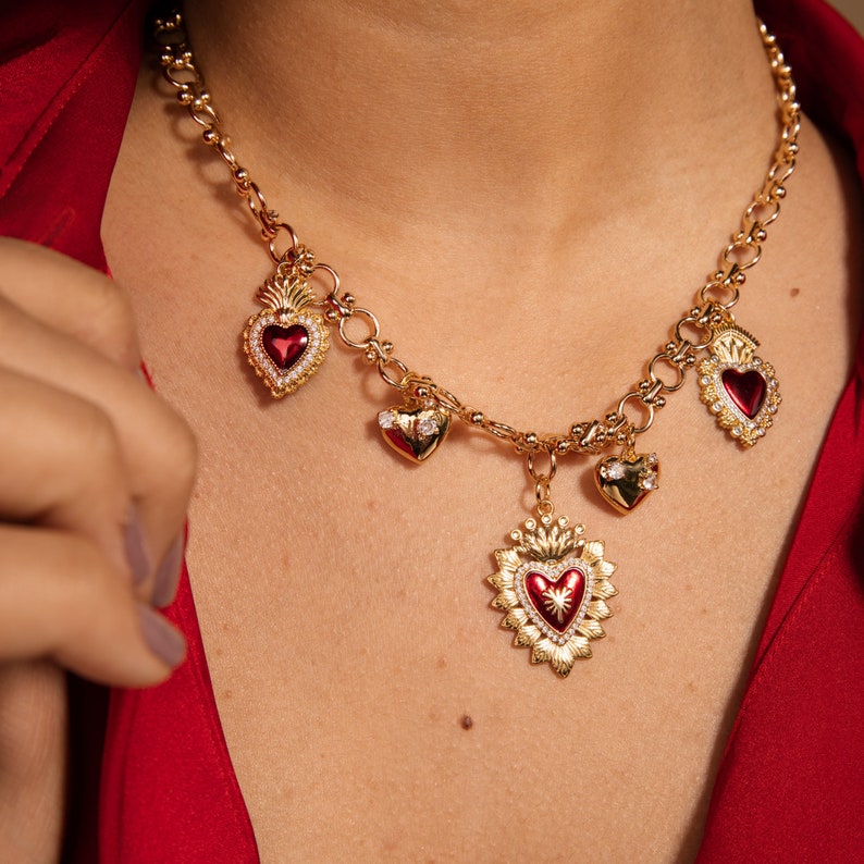 Collier pendentif coeur rouge, bijoux plaqués or 18 carats, cadeau pour elle image 3